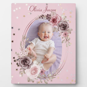 newborn Baby Girl Photo Cute Elegant Modern Pink Plaque