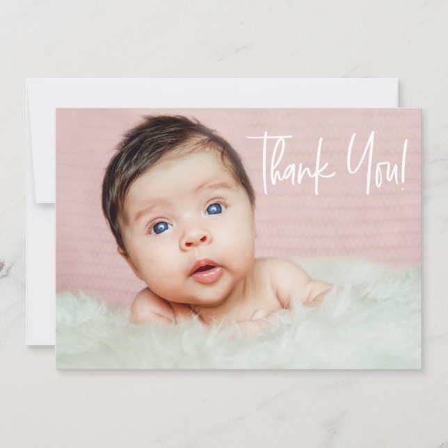 Newborn baby girl photo modern thank you announcement (Front)