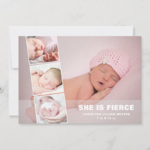 Newborn Baby Girl Pink Photo Birth Announcement