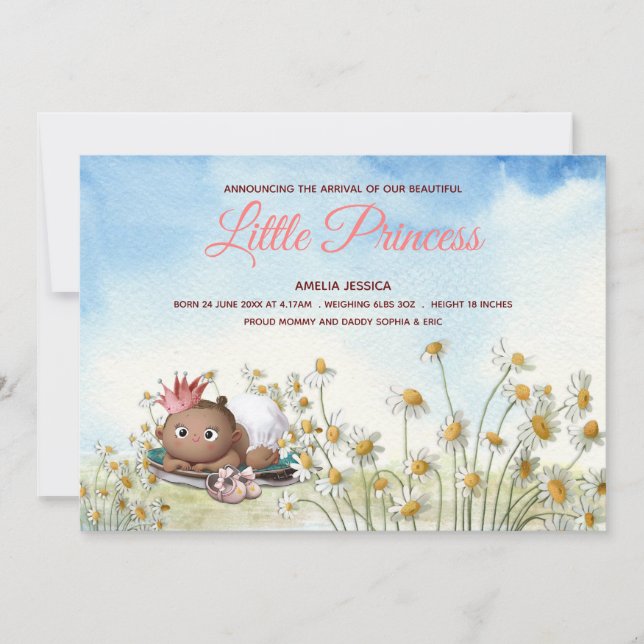 Newborn baby Girl Princess Crown Announcement Card (Front)