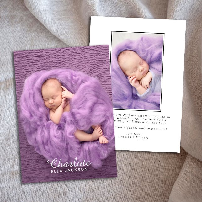 Newborn Baby Girl Scripty Flat Announcement Card (Creator Uploaded)