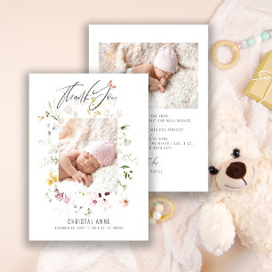 Newborn Baby Girl Thank You Photo Birth  Announcement