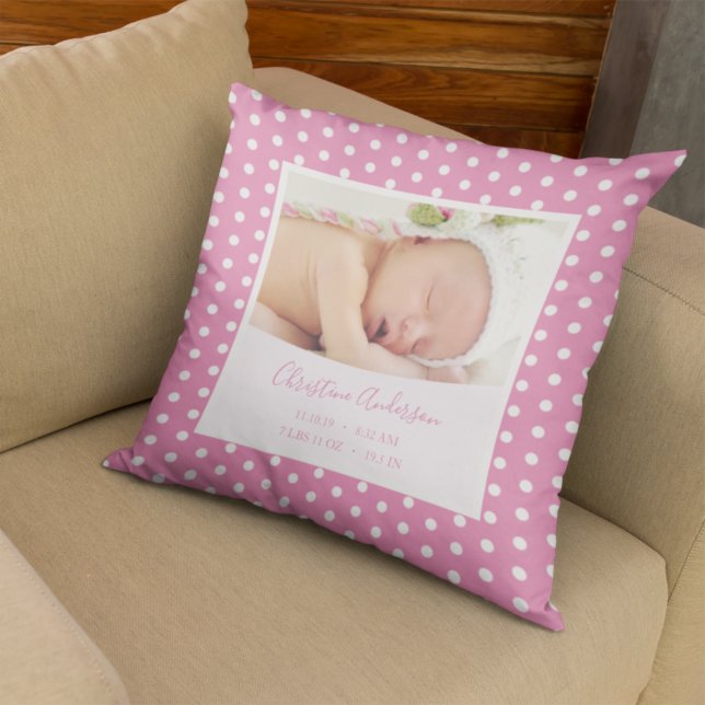 Newborn Baby Girl with Birth Stats and Photo Cushion (Creator Uploaded)