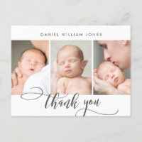 Newborn Baby Modern Script Photo Collage Thank You