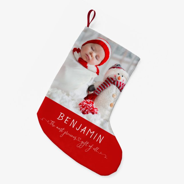 Newborn Baby Name Photo Most Precious Of All  Small Christmas Stocking (Front (Hanging))
