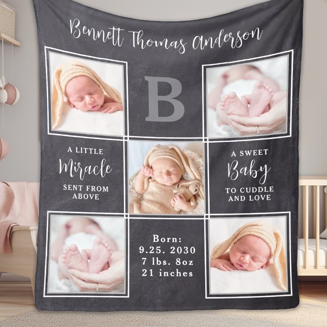 Newborn Baby Personalised Poem 5 Photo Collage Fleece Blanket (Creator Uploaded)