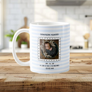 Newborn Baby Photo Boy Blue Striped Coffee Mug