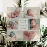 Newborn Baby Photo Collage Keepsake Christmas Glass Tree Decoration<br><div class="desc">This beautiful newborn baby photo collage Christmas ornament features a classy layout of 6 infant photos on a white background with their birth announcement details under their name in lovely grey script. A wonderful keepsake holiday gift for grandparents and other family members.</div>