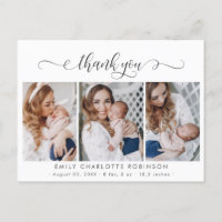 Newborn Baby Photo Collage Modern Script Thank You