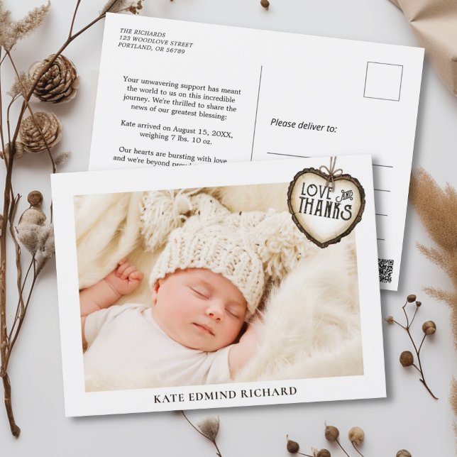Newborn Baby Photo Thank You Birth Announcement  Postcard (Creator Uploaded)