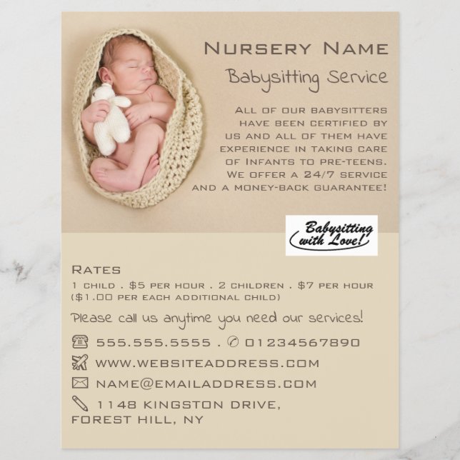 Newborn Baby & Teddy, Babysitter, Daycare, Nursery Flyer (Front)