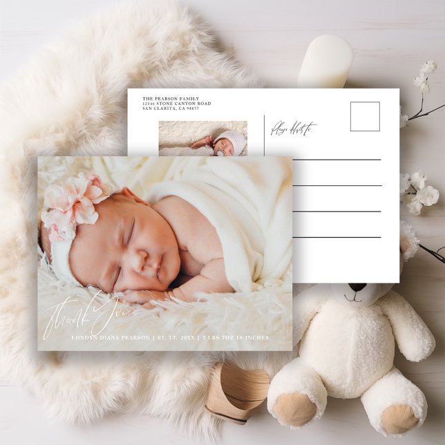 Newborn Baby Thank You Photo Birth Announcement Postcard (Creator Uploaded)