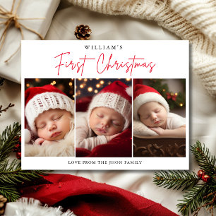 Newborn Baby's First Christmas Photo Collage Holiday Card