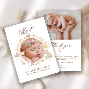 Newborn Birth Baby Girl Photo Thank You Announcement