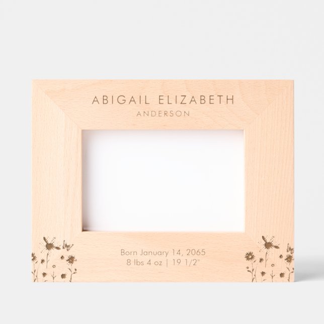 Newborn Birth Details Personalised Floral Etched Frames (Front)
