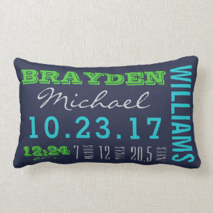Newborn Birth Details Pillow Baby Boy Navy