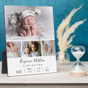 Newborn Birth Stats Four Photo Collage Plaque