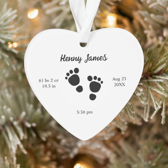 Newborn Birth Stats Keepsake Baby Feet Footprints Ornament (Tree)