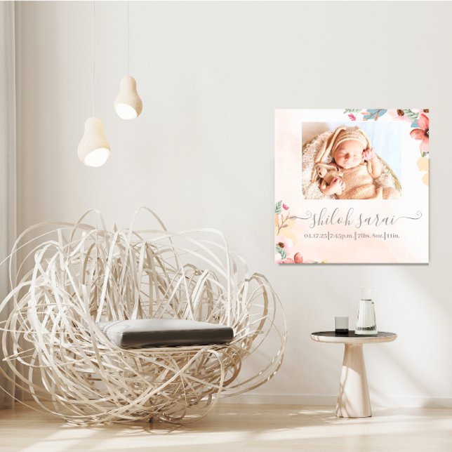 Newborn Birth Stats Photo Canvas (Personalized Newborn Stats Keepsake Canvas Wall Decor)