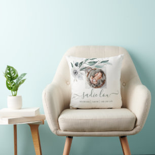 Newborn Birth Stats Photo Throw Pillow 