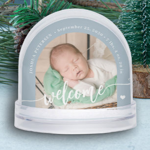 Newborn boy baby 2 photo welcome script keepsake snowglobe