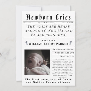 Newborn Cries Birth Announcement