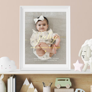 Newborn Custom Photo Baby Script & Birth Stats Foil Prints