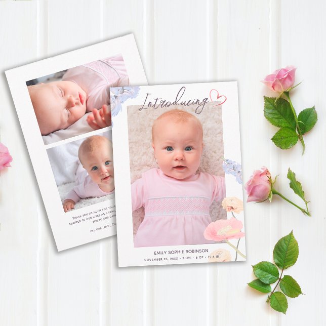 Newborn Elegant Introducing Photo Collage Birth Announcement (Creator Uploaded)