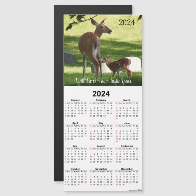 Newborn Fawn and Doe Magnetic Calendar Card (Front/Back)