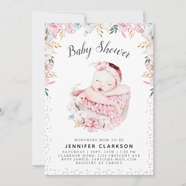 Newborn Floral Baby Shower Invitation (Front)