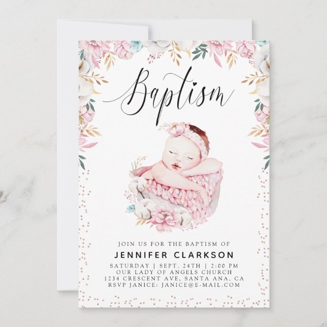 Newborn Floral Baptism Invitation (Front)