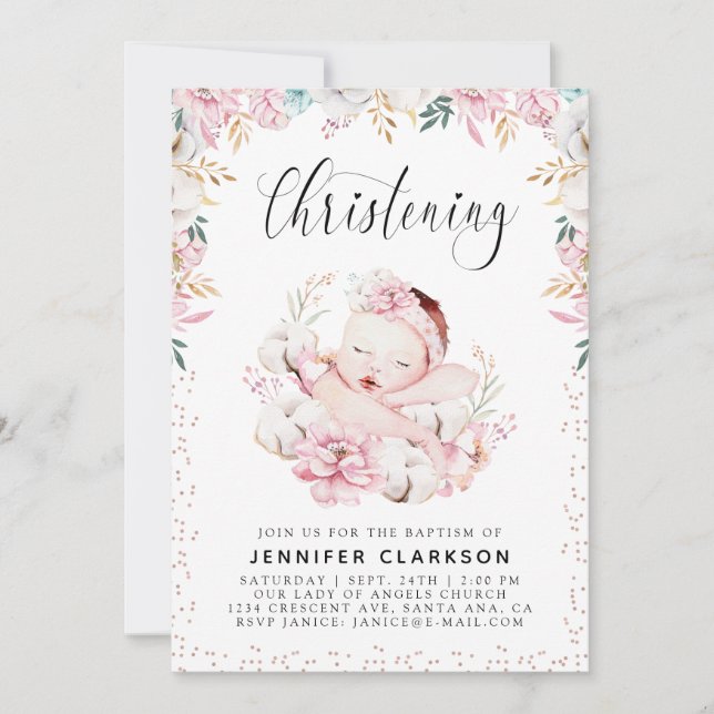 Newborn Floral Christening Invitation (Front)