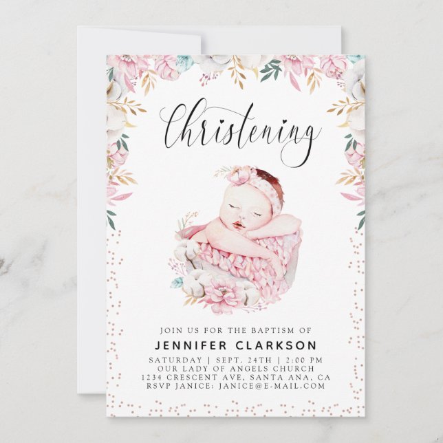 Newborn Floral Christening Invitation (Front)