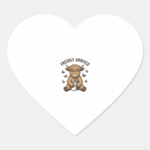 Newborn Highland Calf Baby Announcement Design Heart Sticker