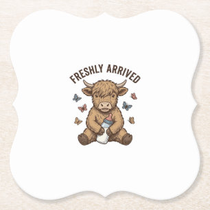 Newborn Highland Calf Baby Announcement Design Paper Coaster