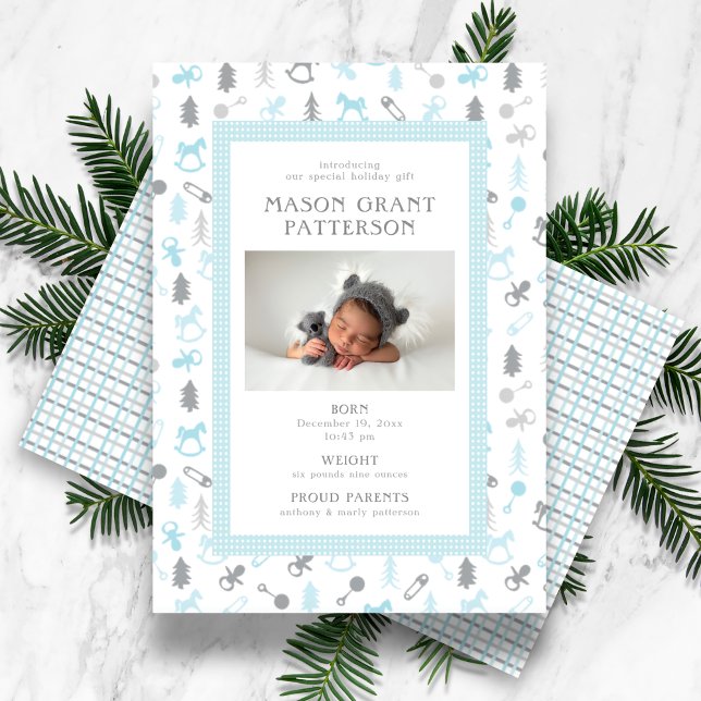 Newborn Holiday Photo Aqua Grey Card (Creator Uploaded)