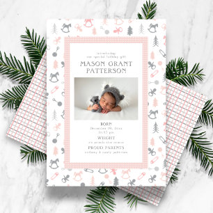 Newborn Holiday Photo Grey Pink Card