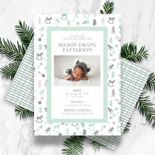 Newborn Holiday Photo Mint Grey Card