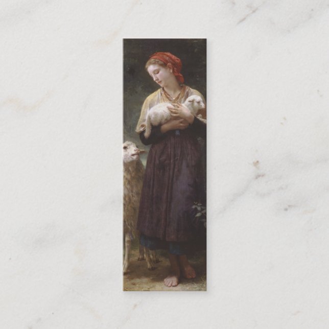 Newborn Lamb Bookmark by William Bouguereau Mini Business Card (Front)