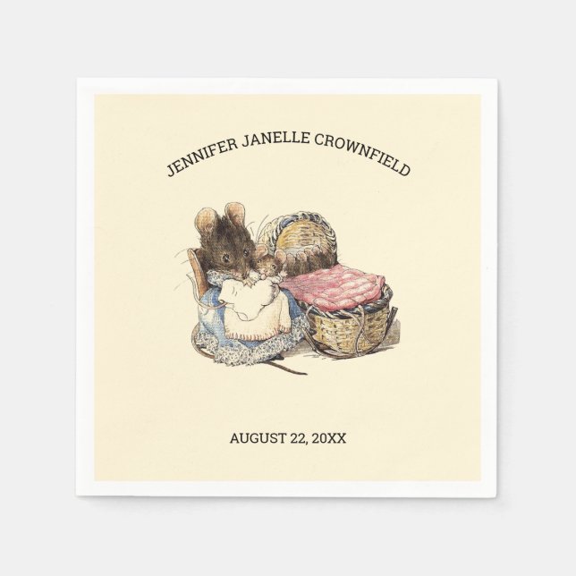 Newborn Mouse & Mother Baby Shower Napkin (Front)