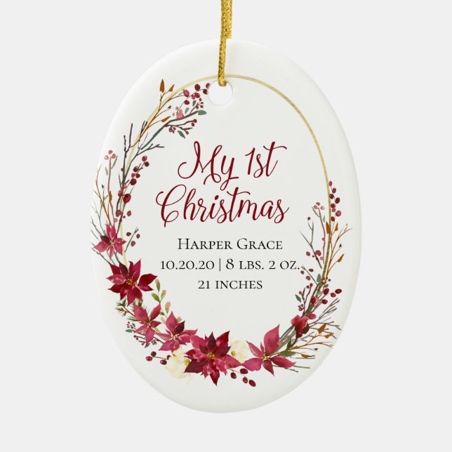 Newborn My First Christmas Floral Ceramic Tree Decoration (Front)
