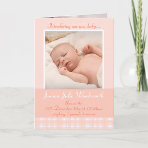 Newborn photo momento card - peach check