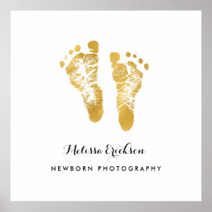 Newborn Photographer Elegant Faux Gold Footprints Poster