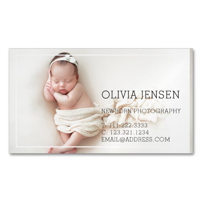 Newborn Photography Baby Photographer Photo Magnetic Business Card (Front)