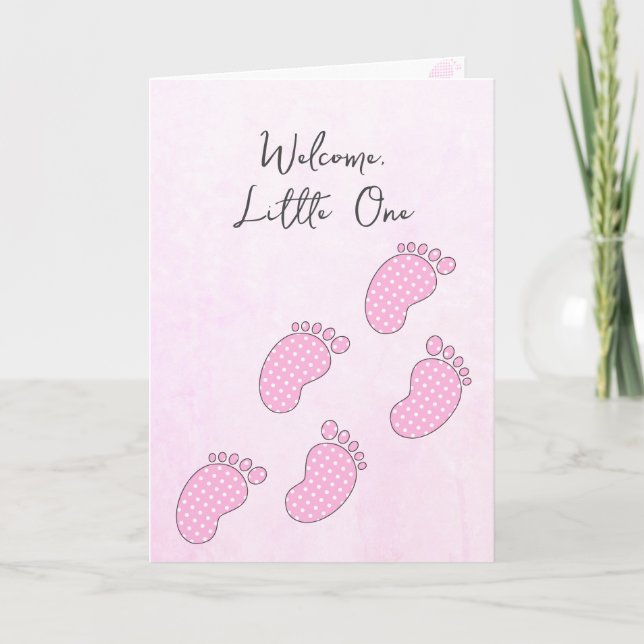 Newborn Polka Dot Baby Footprints  Card (Front)