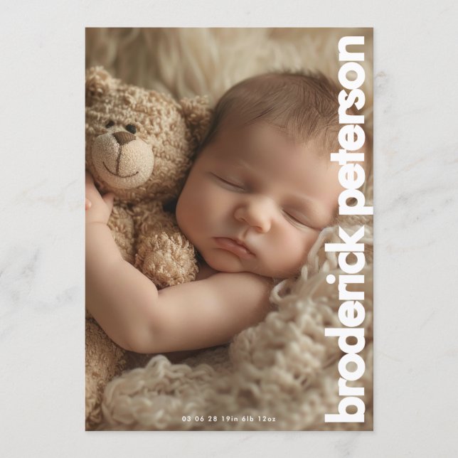 Newborn Simple Modern Photo Birth Announcement (Front)