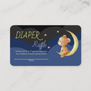 Newborn Star Night Sky Bear On Moon Diaper Raffle Enclosure Card