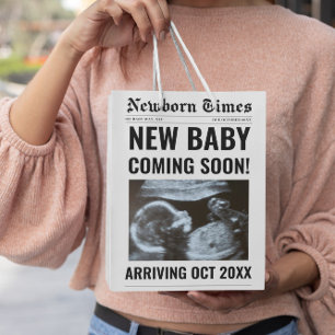 Newborn Times Newspaper Baby Photo Personalised Medium Gift Bag