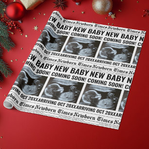 Newborn Times Newspaper Baby Photo Personalised Wrapping Paper