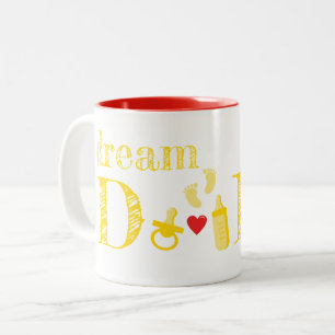 Newborn Yellow Red Dream Dad Text Two-Tone Coffee Mug